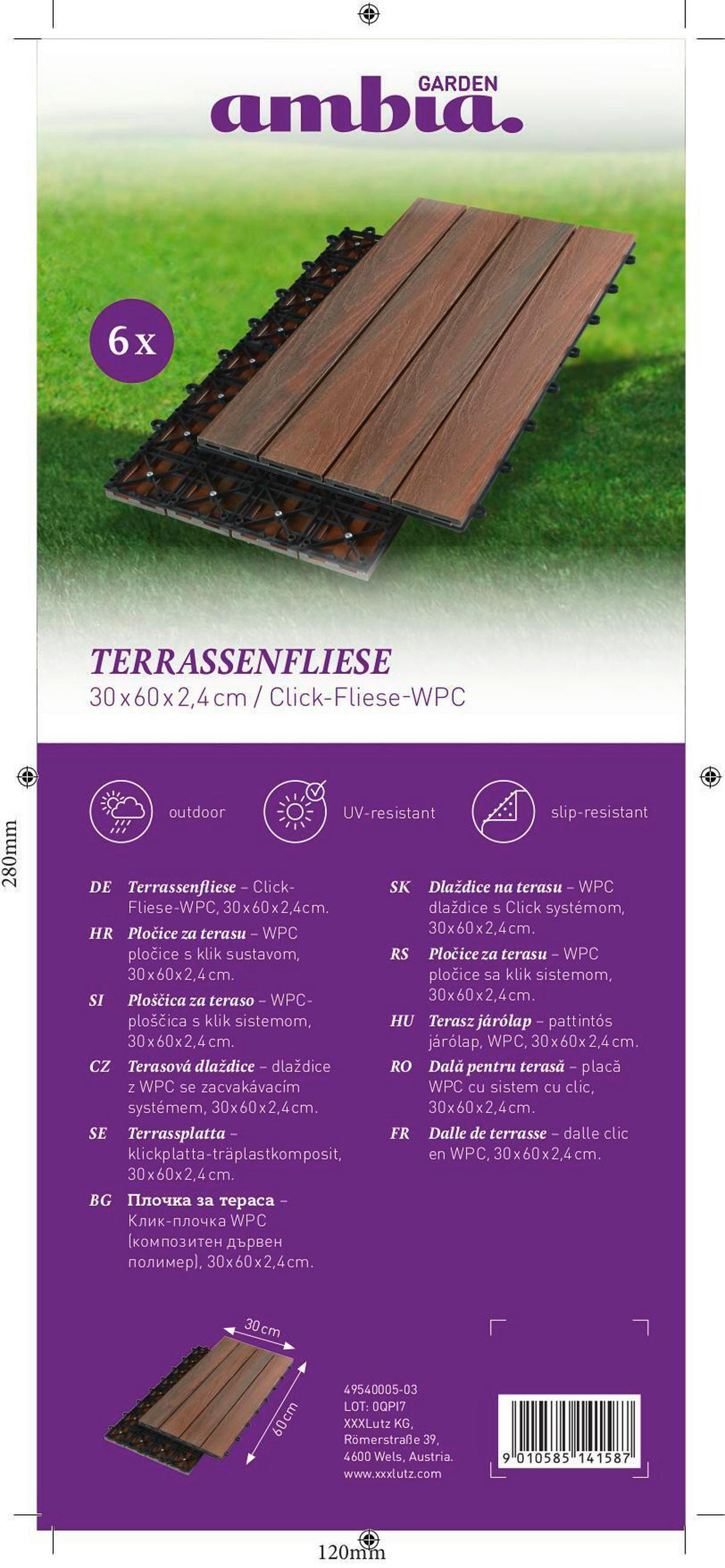 Terrassenfliese 6er Set  - Basics (60/30/2,4cm) - Ambia Garden