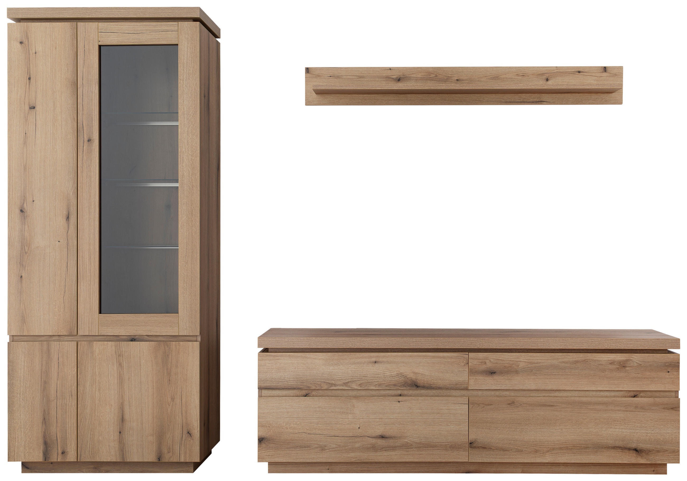 WOHNWAND 3-teilig  Eichefarben 278/197/40 cm  - Eichefarben, Design, Glas/Holzwerkstoff (278/197/40cm) - Livetastic