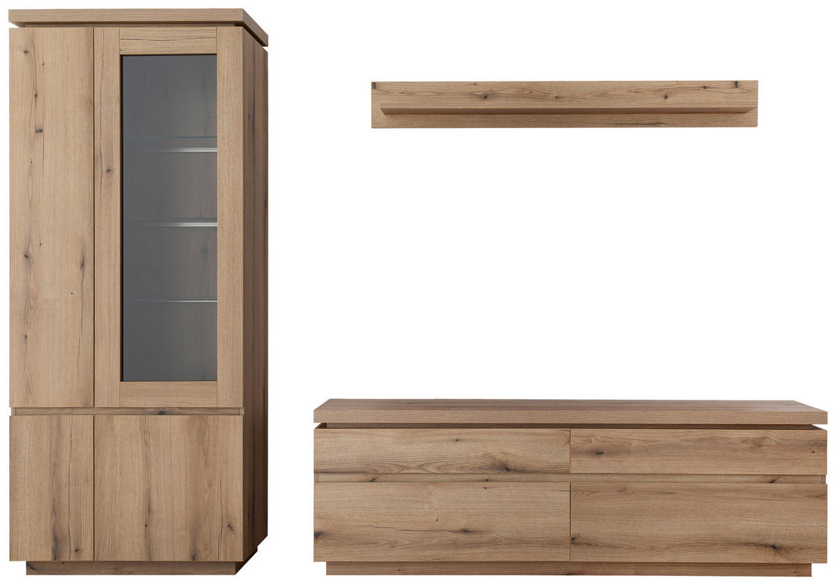 WOHNWAND 3-teilig  Eichefarben 278/197/40 cm  - Eichefarben, Design, Glas/Holzwerkstoff (278/197/40cm) - Livetastic