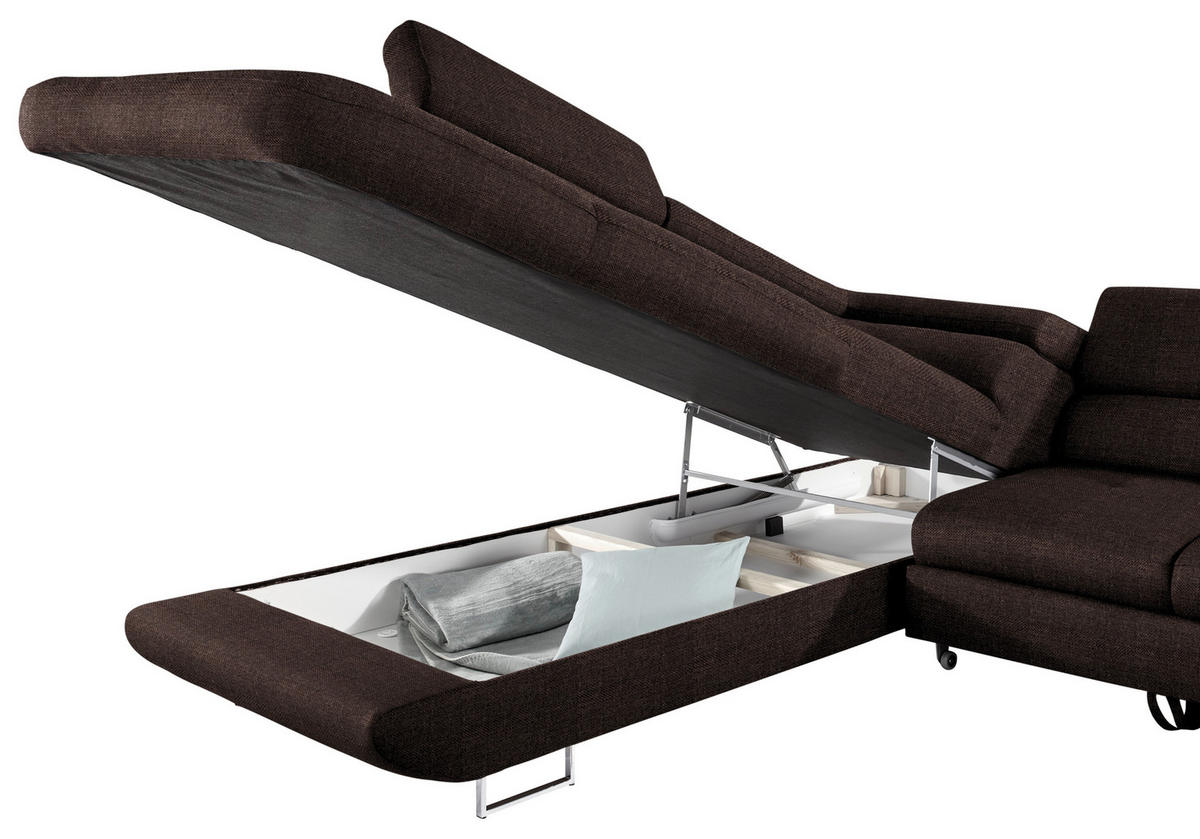 ECKSOFA in Webstoff Dunkelbraun  - Dunkelbraun, Design, Textil/Metall (235/280cm) - Hom`in