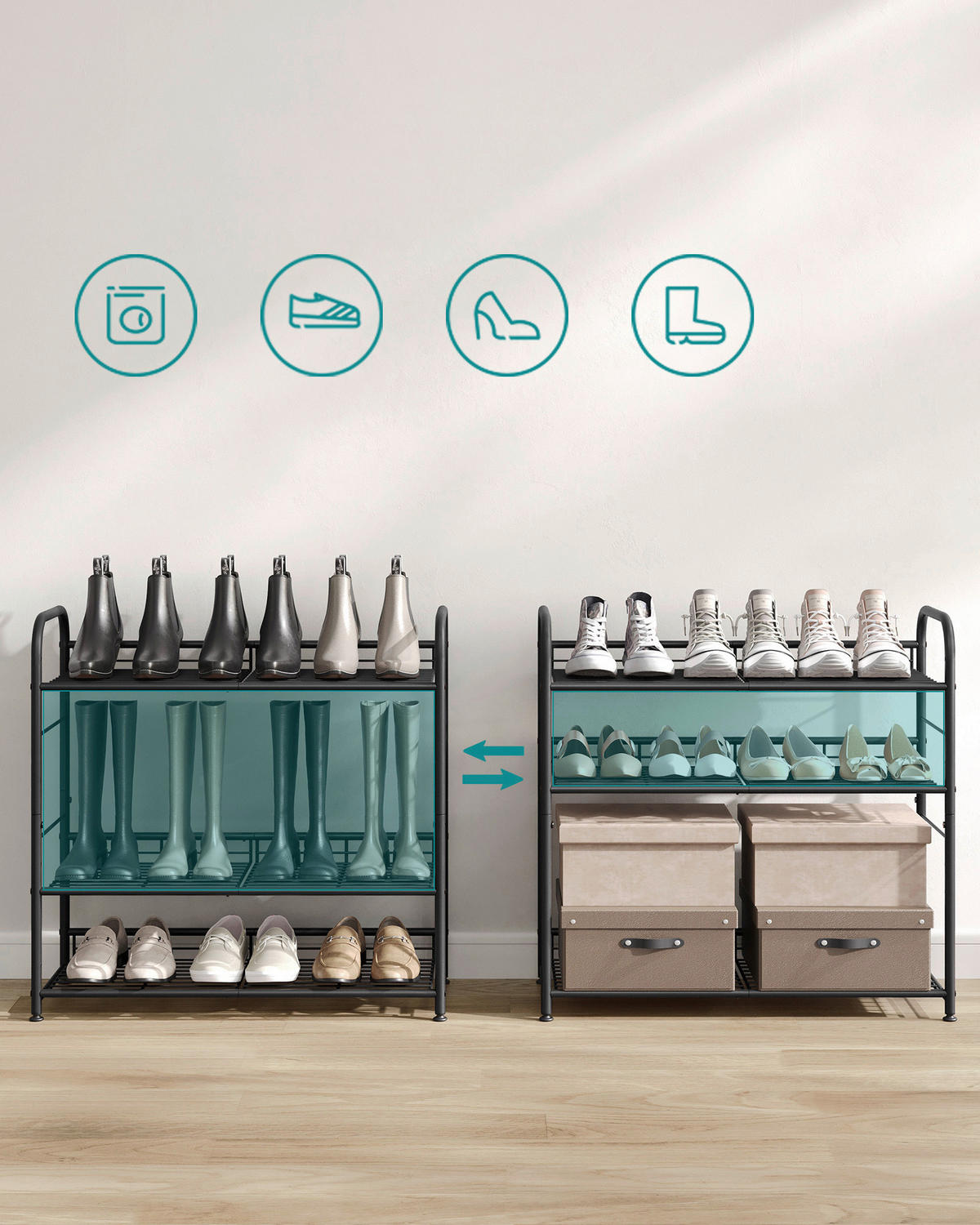 SCHUHREGAL Schwarz  - Schwarz, Trend, Kunststoff/Metall (68,5/65/27,5cm) - Boxxx