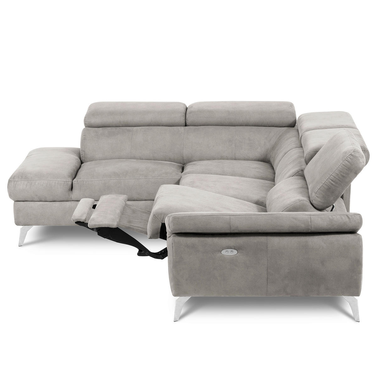 ECKSOFA SONO in Lederlook Grau Bettkasten, Armteilverstellung, Kopfteilverstellung  210/265 cm  - Chromfarben/Grau, Design, Textil/Metall (210/265cm) - Livetastic