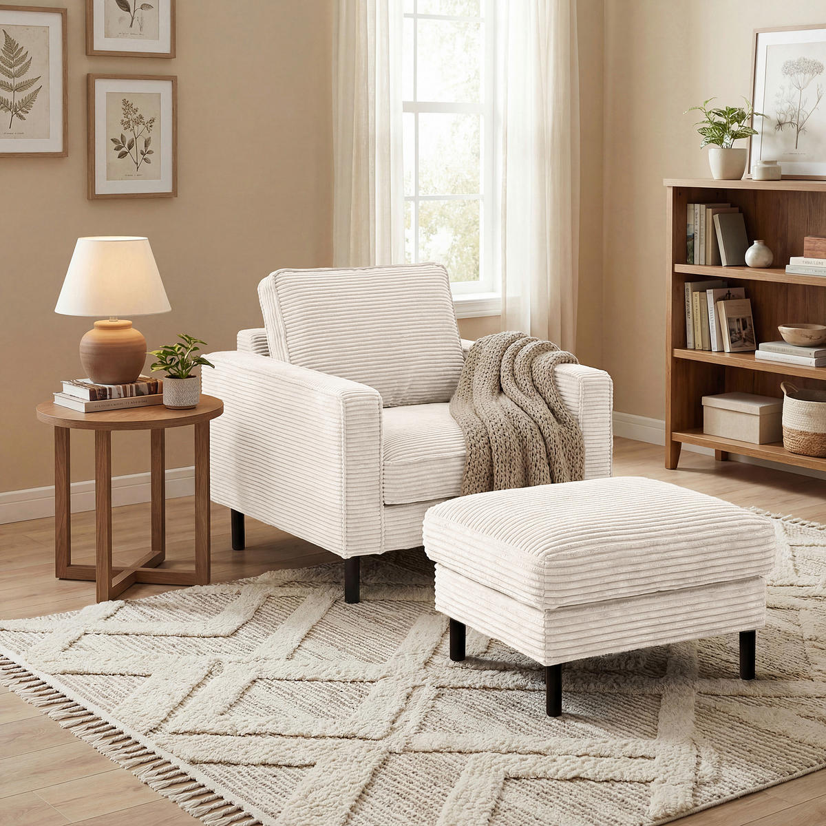 HOCKER Textil Creme  - Creme/Schwarz, Design, Textil/Metall (70/48/60cm) - Livetastic