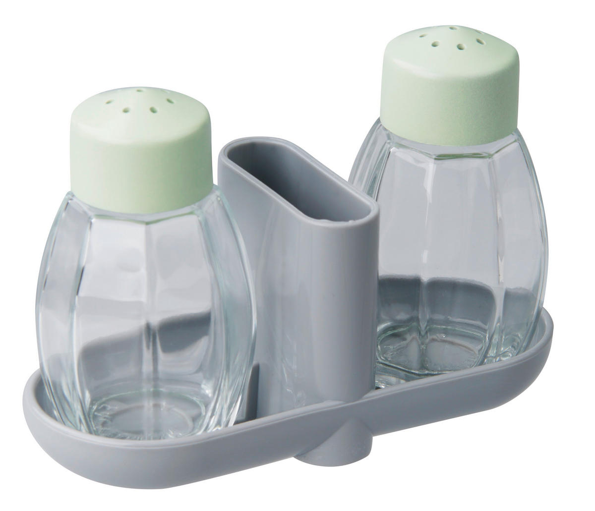 MENAGE-SET - Grau/Mintgrün, Basics, Glas/Kunststoff (4,5/8/11,5cm) - Fackelmann