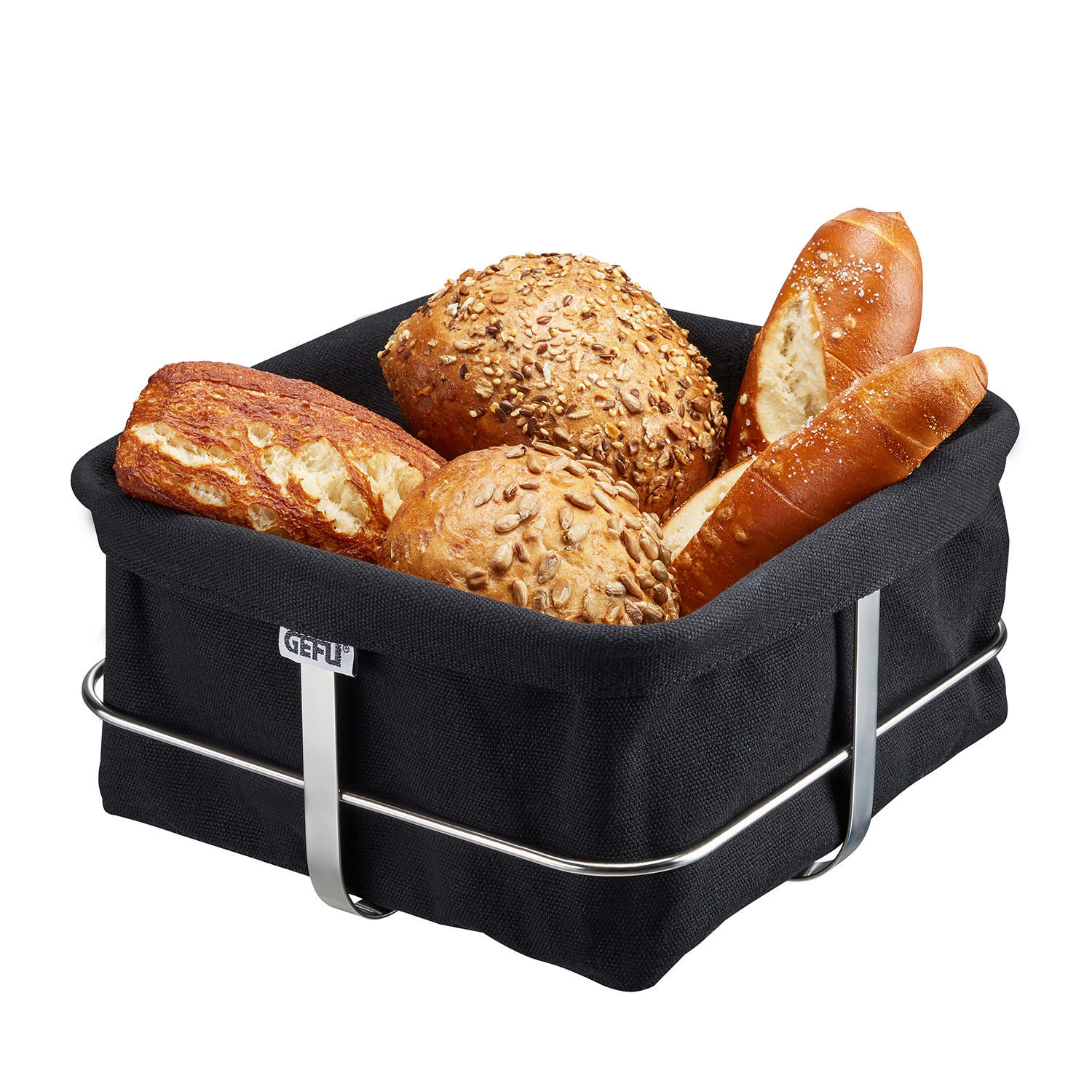 Gefu Brotkorb Brunch Schwarz, Edelstahl 22x11.5x22 cm
