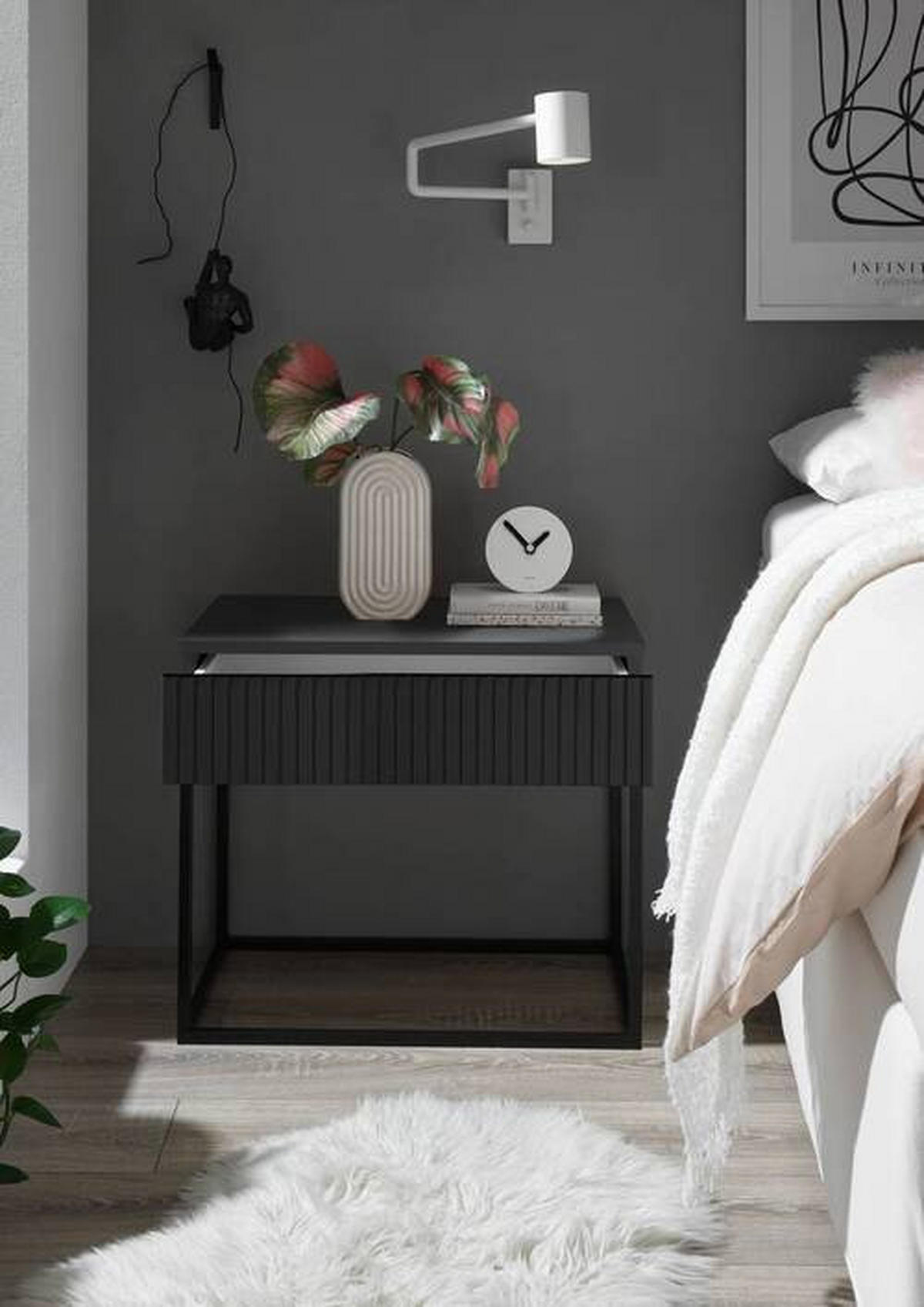 NOČNA OMARICA, barve grafita, črna  - črna/barve grafita, Moderno, kovina/leseni material (60/52/38,5cm) - Livetastic