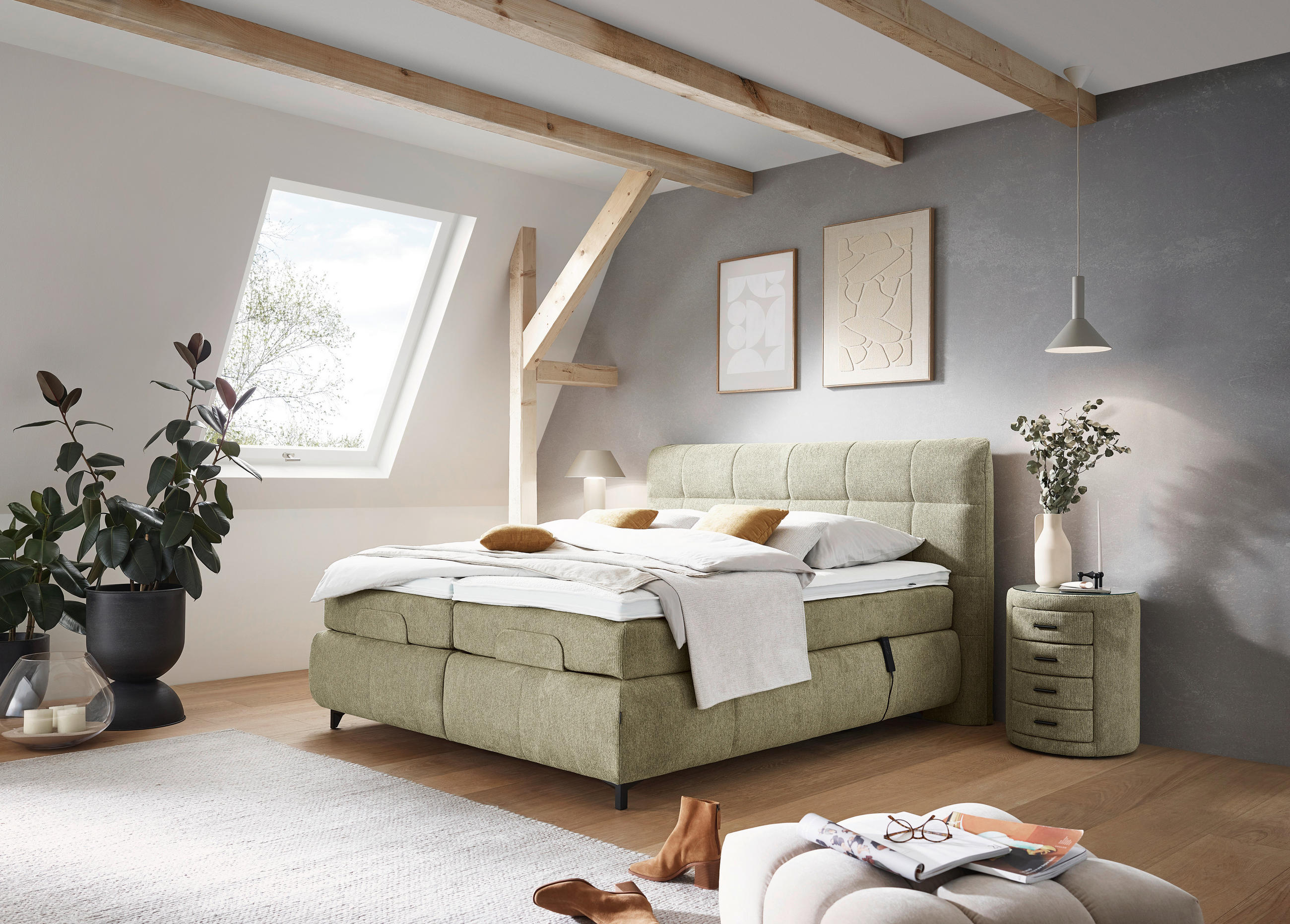 BOXSPRINGBETT 140/200 cm  in Hellgrün  - Schwarz/Hellgrün, KONVENTIONELL, Textil/Metall (140/200cm) - Dieter Knoll