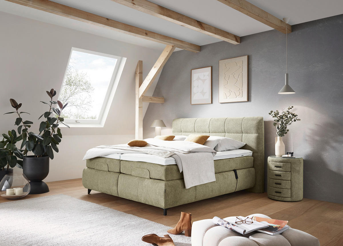 BOXSPRINGBETT 180/200 cm  in Olivgrün  - Schwarz/Olivgrün, KONVENTIONELL, Textil/Metall (180/200cm) - Dieter Knoll