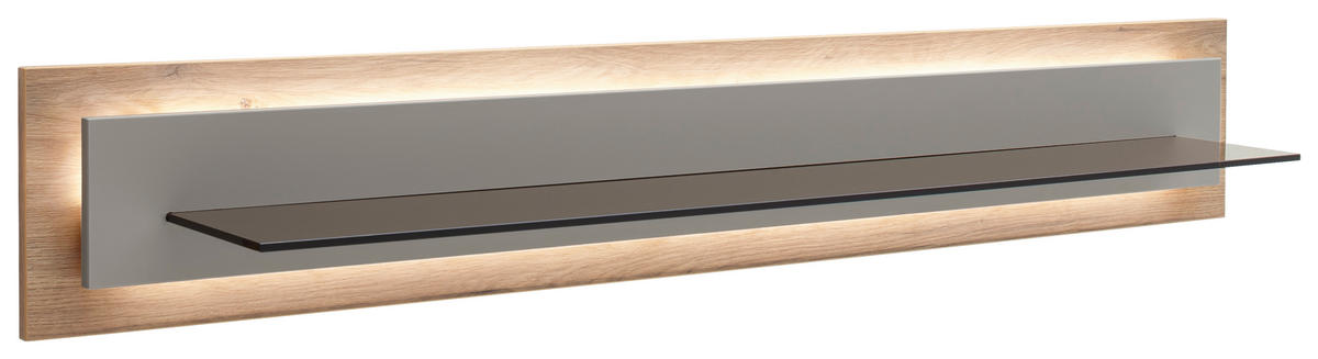 POLICA ZIDNA siva, boje hrasta  staklo, drvni materijal  - siva/boje hrasta, Design, staklo/drvni materijal (150/24/24cm) - Stylife