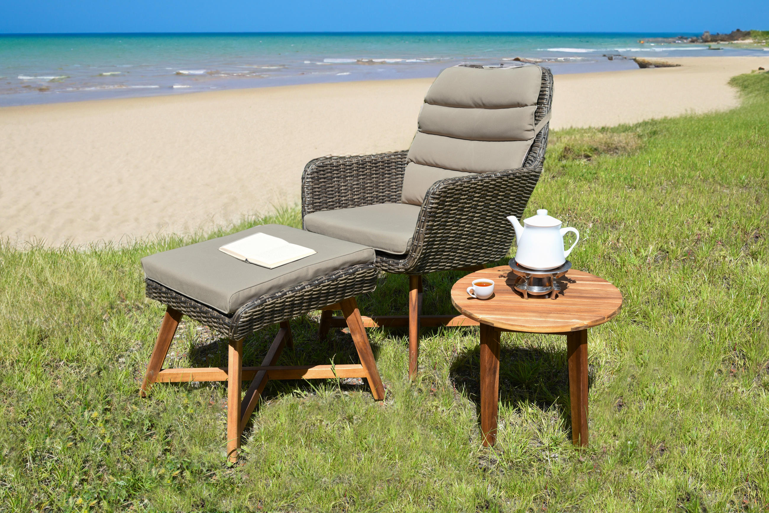 LOUNGESESSEL Braun, Akaziefarben, Beige Akazie Hartholz Aluminium  - Beige/Braun, Basics, Holz/Kunststoff (65/95/85cm) - Gardenson
