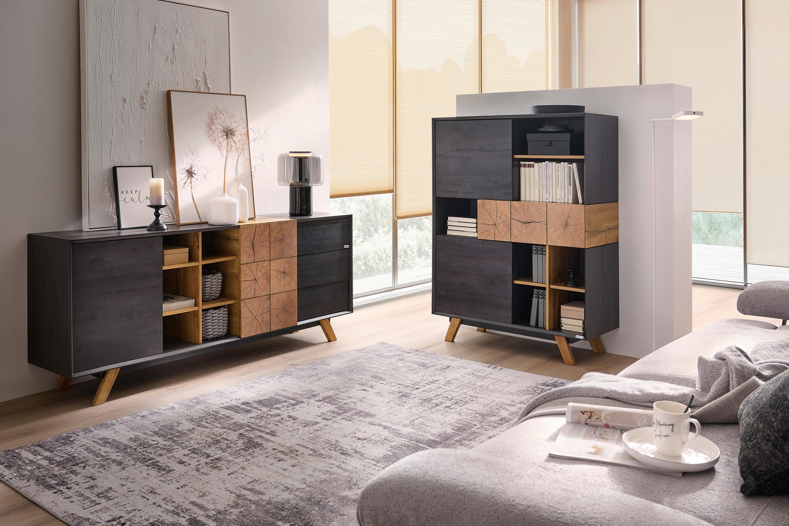 SIDEBOARD 180/75/40 cm  in Eichefarben, Dunkelgrau  - Eichefarben/Dunkelgrau, Design, Holz/Holzwerkstoff (180/75/40cm) - Carryhome