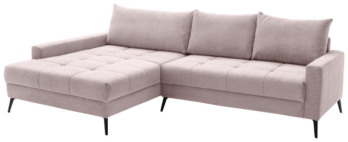 ECKSOFA Rosa Cord  - Schwarz/Rosa, KONVENTIONELL, Textil/Metall (173/280cm) - Hom`in