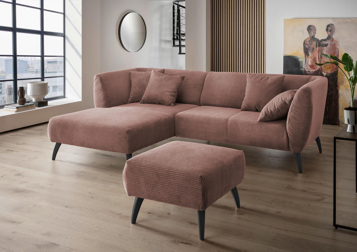 ECKSOFA Rosa Cord  - Schwarz/Rosa, MODERN, Holz/Textil (160/264cm) - MID.YOU