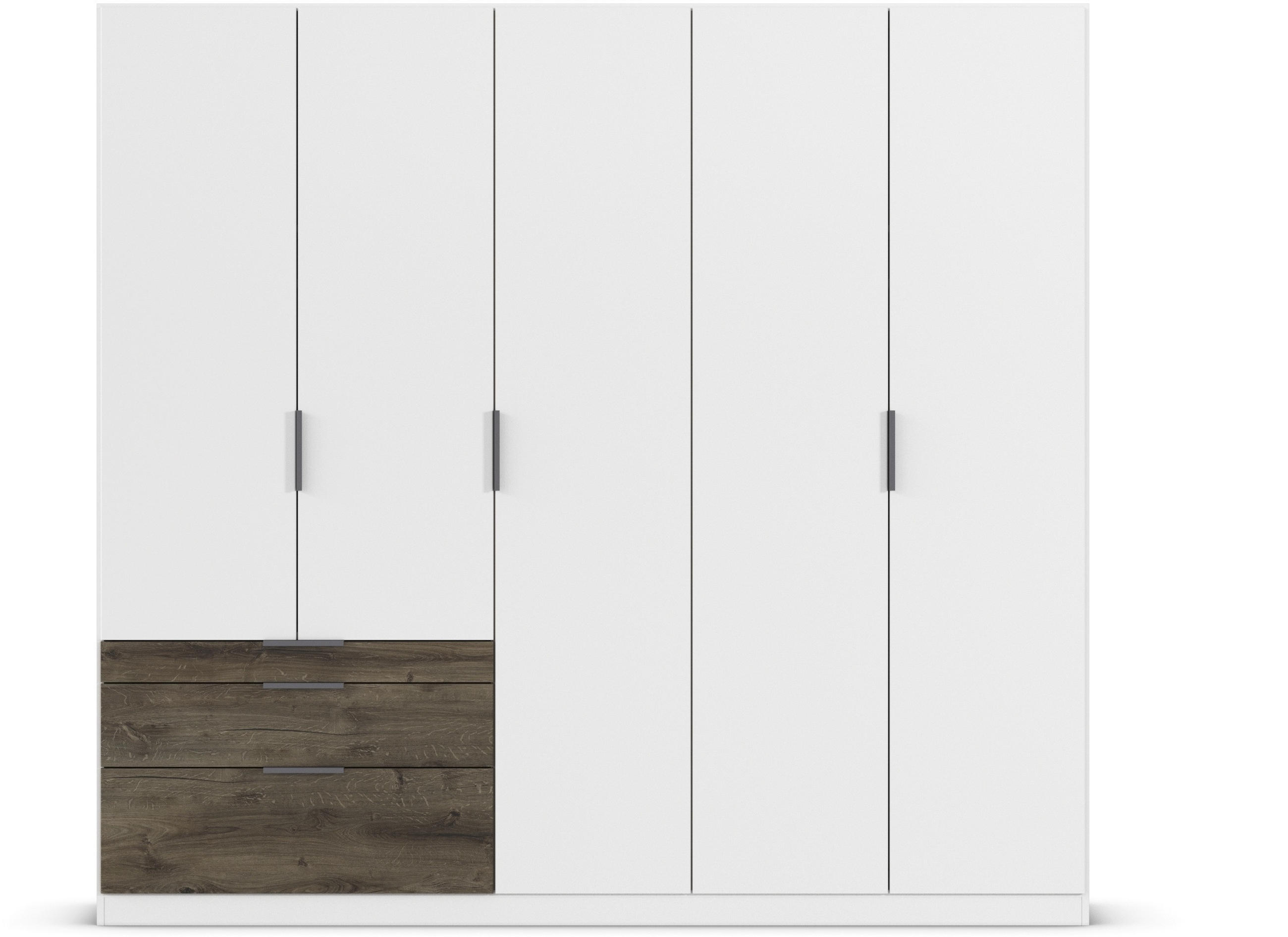 Thumbnail - Rauch Möbel Drehtürenschrank, Weiß, Eiche dunkel, Metall, 4 Fächer, 3 Schublade(n) Schubladen, 226x210x54 cm, Blauer Eng...