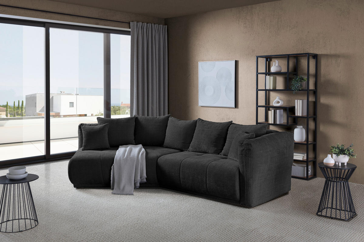 ECKSOFA in Chenille Schwarz  - Schwarz, Modern, Kunststoff/Textil (180/315cm) - Hom`in