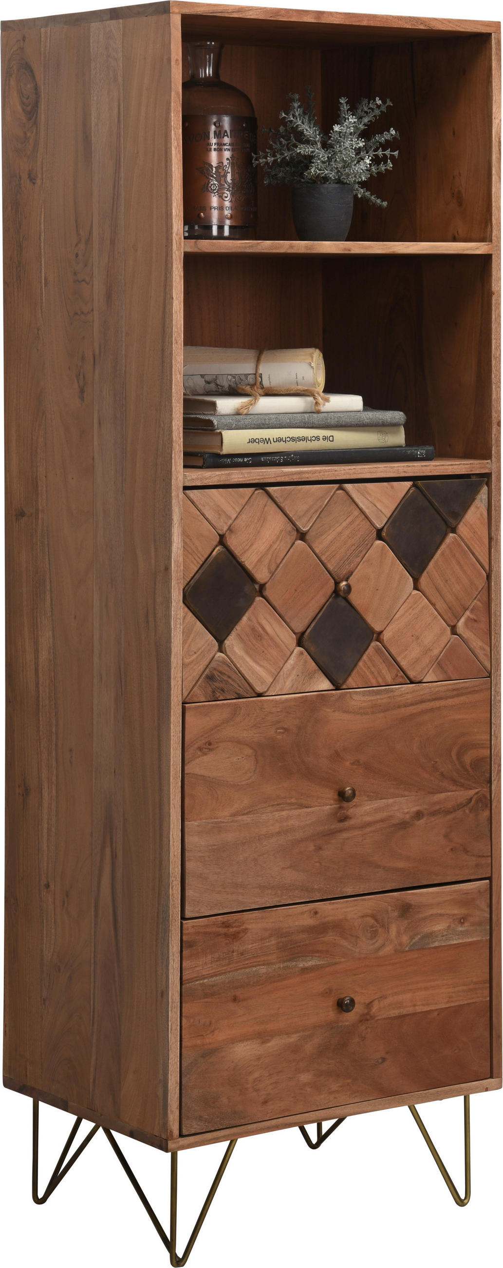 E-shop Ambia Home KOMODA, akácia, farba akácie, bronzová, 50/153/43 cm