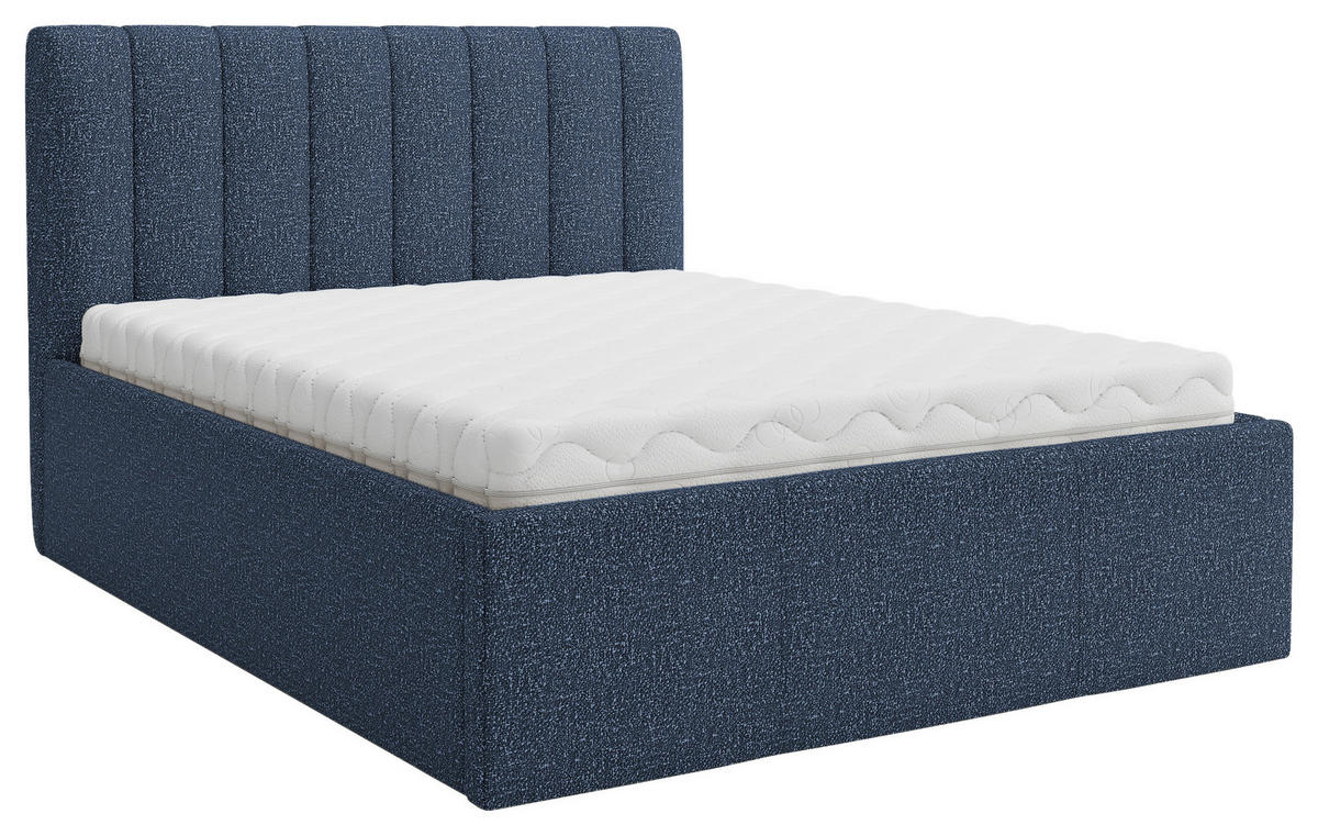 POLSTERBETT 140/200 cm,  in Dunkelblau, Matratze, Lattenrost, Bettkasten, H3 + H4 = fest + sehr fest  - Dunkelblau, Trend, Holz/Textil (140/200cm) - Boxxx