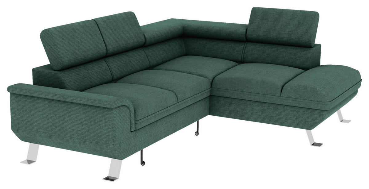 ECKSOFA in Struktur Dunkelgrün  - Dunkelgrün/Silberfarben, Konventionell, Textil/Metall (268/207cm) - MID.YOU