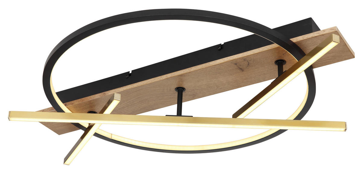 LED-DECKENLEUCHTE 44 W    70/60/11,5 cm  - Dunkelbraun/Messingfarben, Design, Holzwerkstoff/Kunststoff (70/60/11,5cm) - Globo