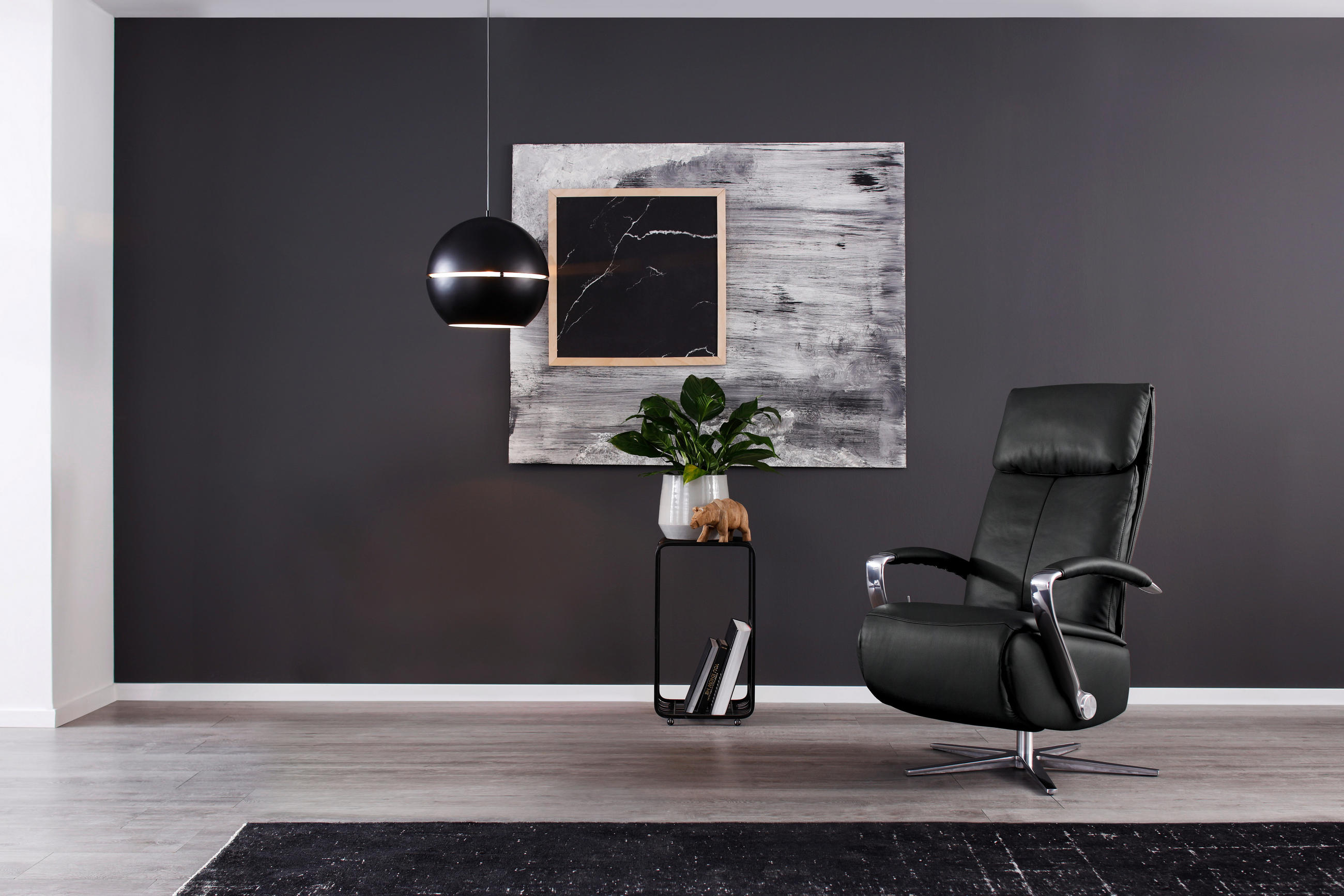 RELAXSESSEL in Leder Schwarz  - Chromfarben/Schwarz, Design, Leder/Metall (68/113/80cm) - Chilliano