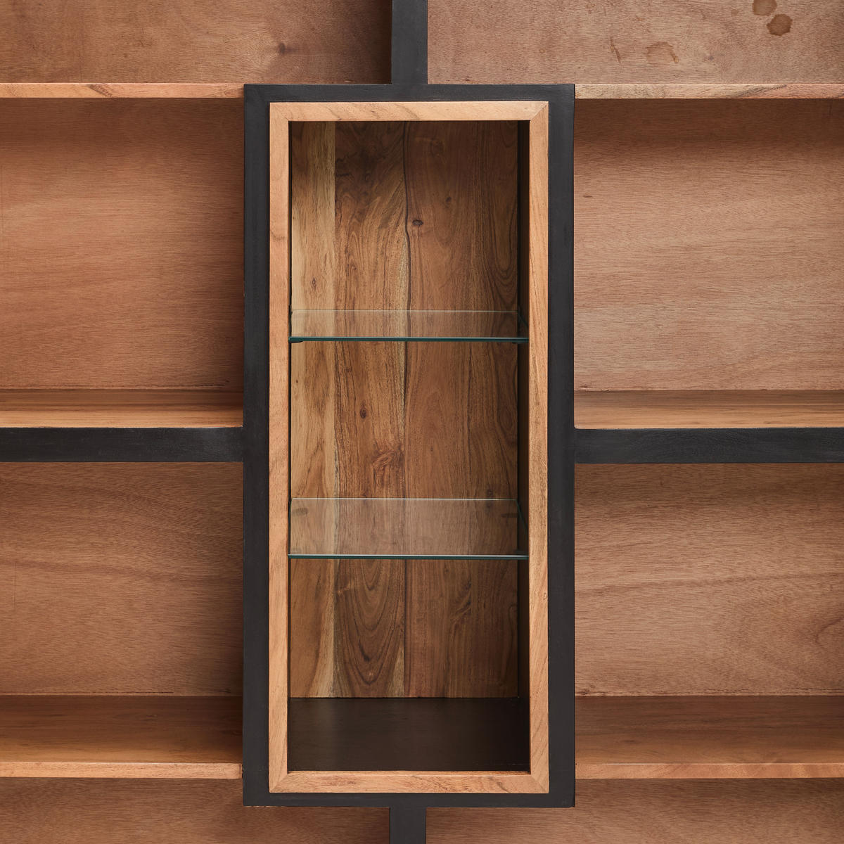 HIGHBOARD  in 150/150/40 cm  - Schwarz/Akaziefarben, Natur, Glas/Holz (150/150/40cm) - Livetastic