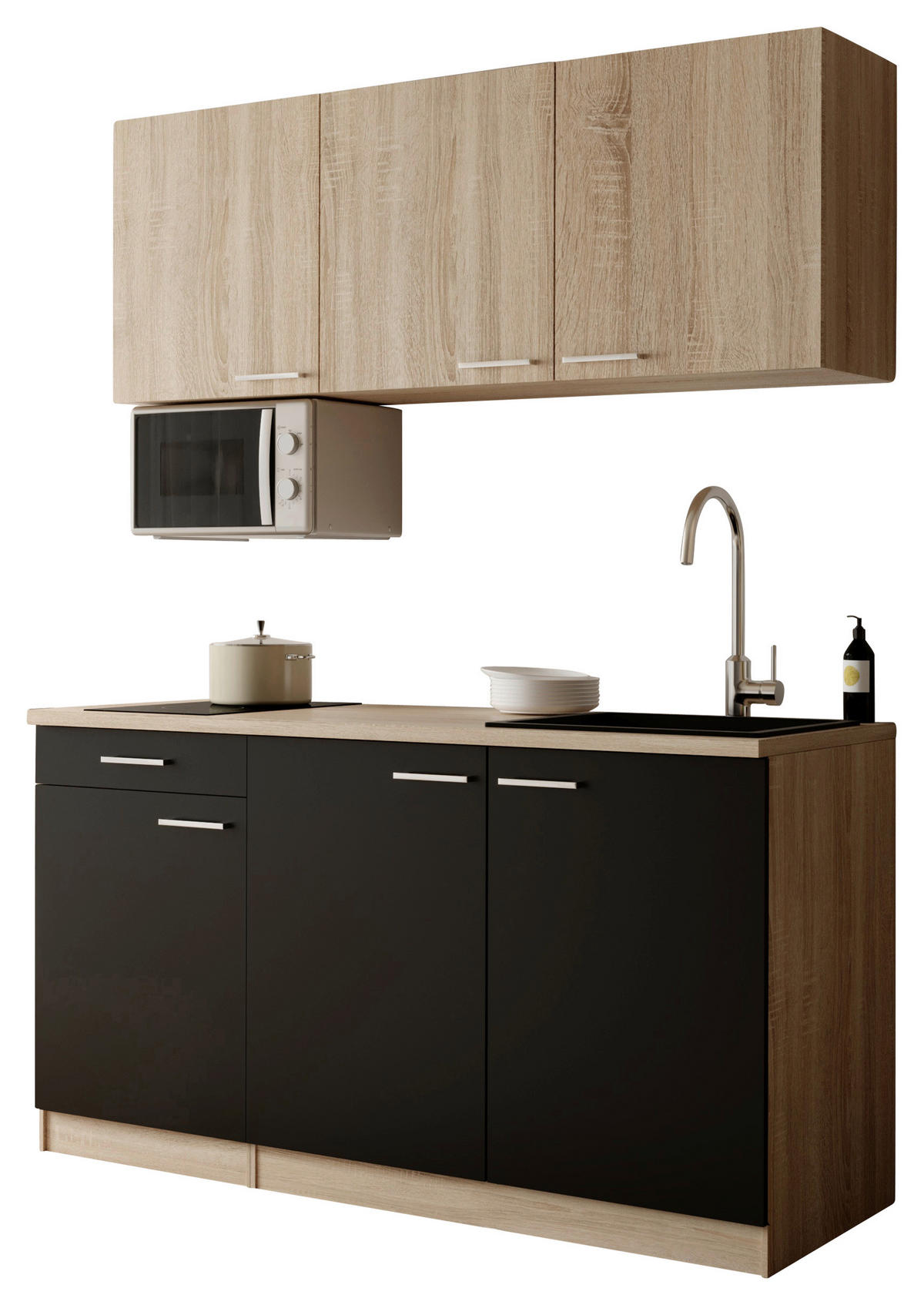 MAJHNA KUHINJA - črna/barve hrasta, Design, umetna masa/leseni material (150cm) - Respekta