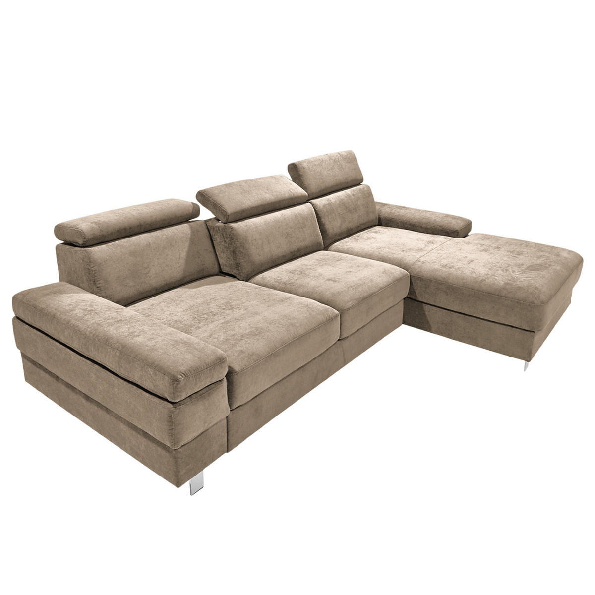 ECKSOFA in Webstoff Schlammfarben  - Schlammfarben/Silberfarben, Konventionell, Textil/Metall (182/82/260cm) - Trendmanufaktur