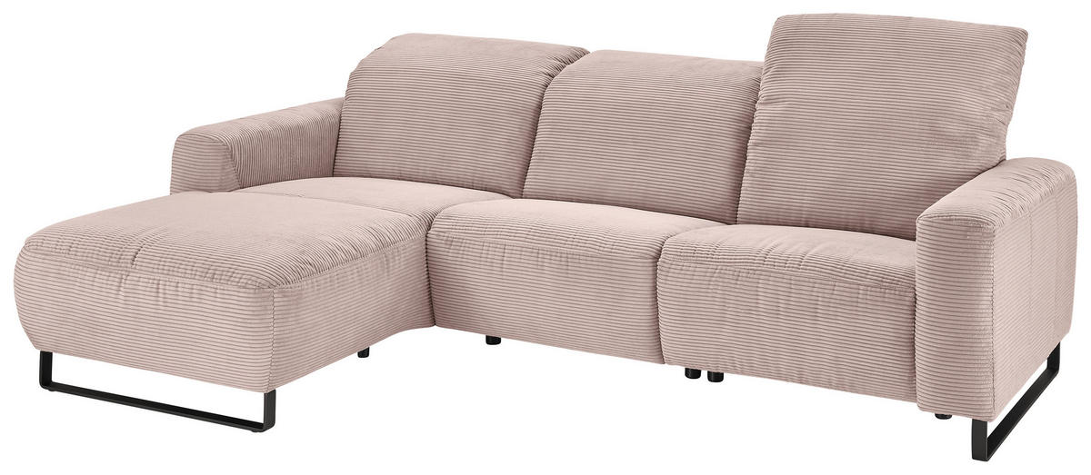 ECKSOFA in Cord Rosa  - Schwarz/Rosa, Konventionell, Textil/Metall (180/266cm) - Hom`in