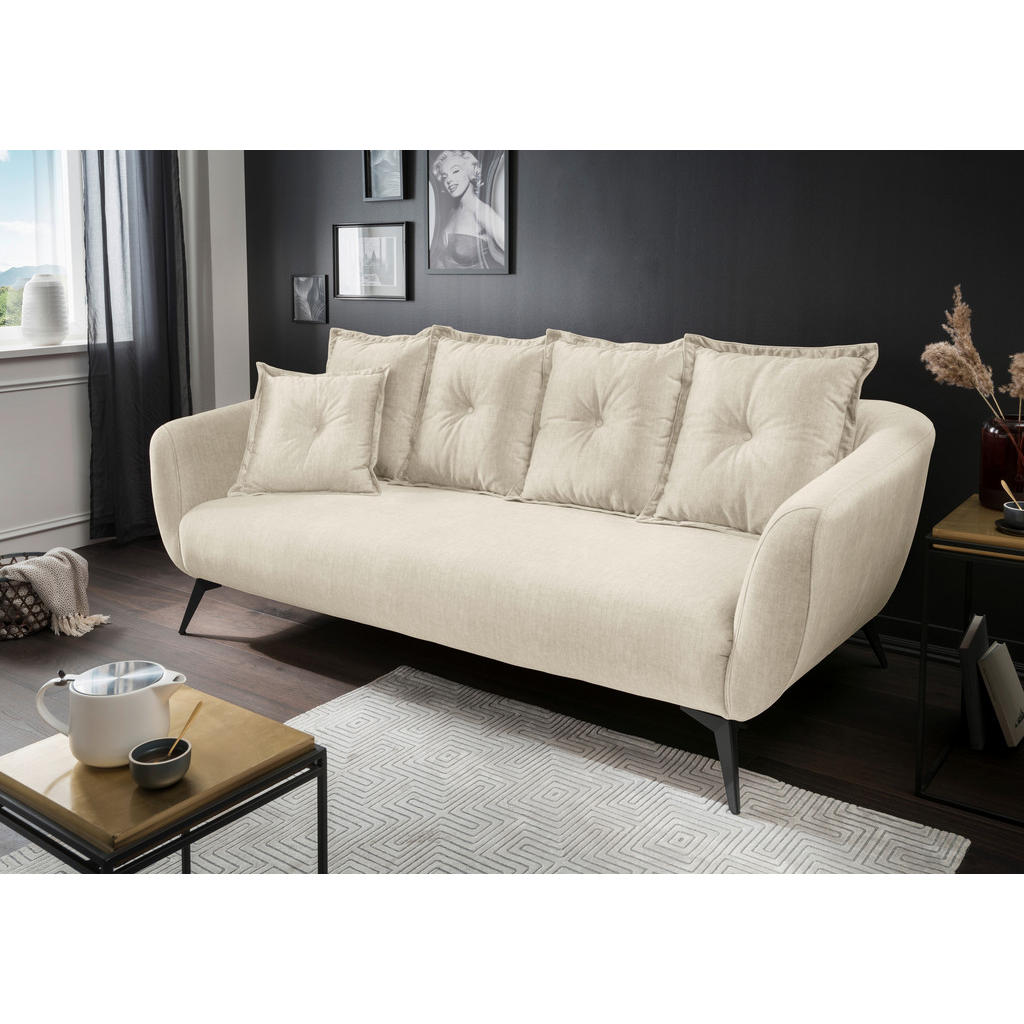 Thumbnail - Livetastic 3-Sitzer-Sofa, Beige, Schwarz, Textil, Uni, Füllung: Schaumstoff, 236x94x103 cm, Made in EU, Armteil links, r...