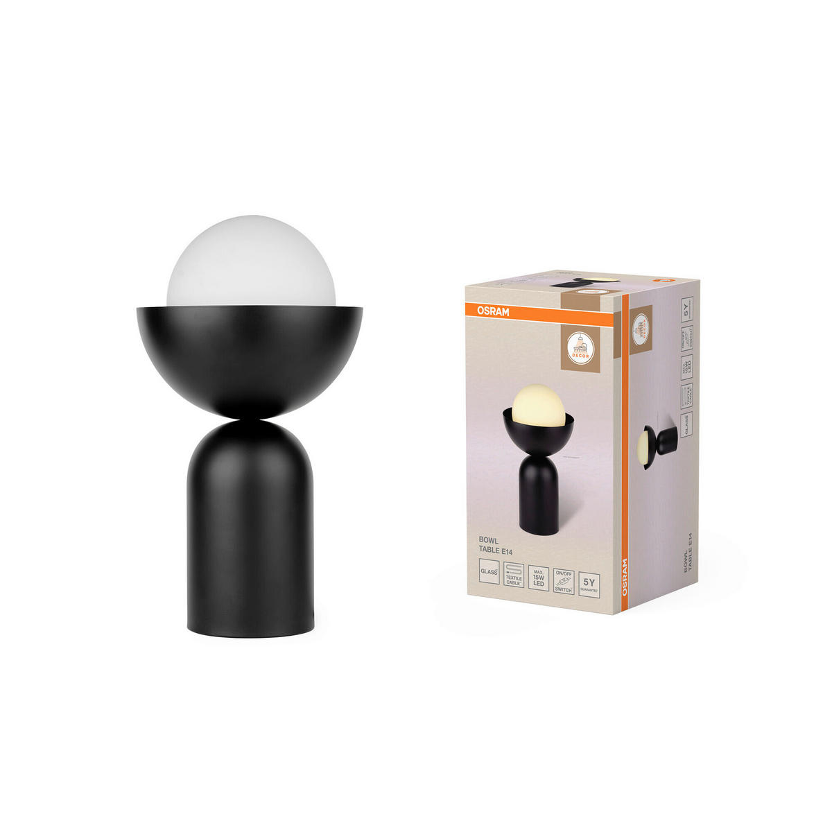 TISCHLEUCHTE 20/36,5 cm   - Schwarz, Basics, Glas/Metall (20/36,5cm) - Osram