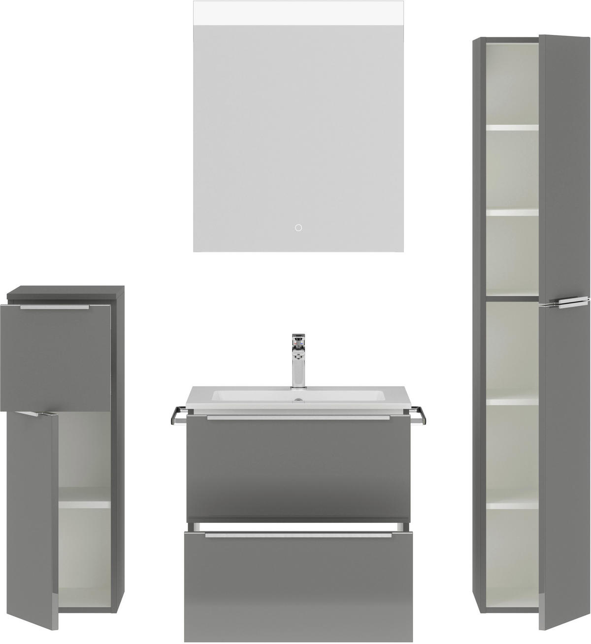 BADEZIMMER 5-teilig  in 121 cm  - Schieferfarben/Edelstahlfarben, MODERN, Holzwerkstoff/Stein (121cm) - Nobilia