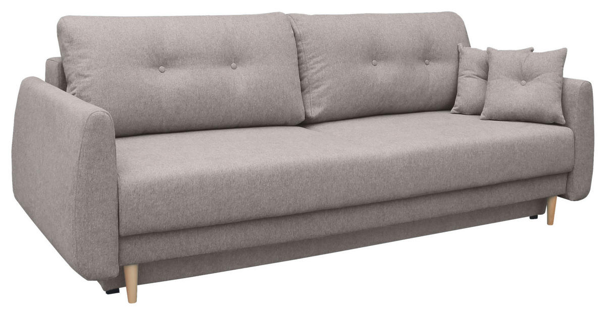 SCHLAFSOFA  mit Liegefunktion, Schlafen auf Sitzhöhe, Rücken echt Webstoff Greige  - Greige/Buchefarben, KONVENTIONELL, Holz/Textil (220/90/95cm) - Carryhome