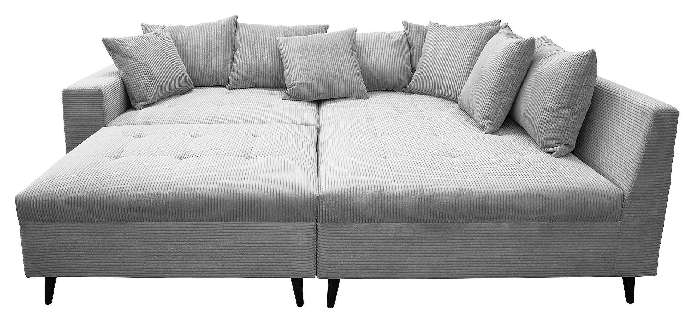 Ecksofa inkl. Hocker in Cord Hellgrau  - Hellgrau/Schwarz, Design, Holz/Textil (247/174cm) - MID.YOU