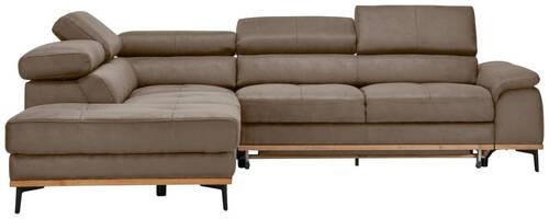 ECKSOFA inkl.Funktionen Braun Lederlook  - Schwarz/Braun, Natur, Holz/Textil (226/282cm) - Novel