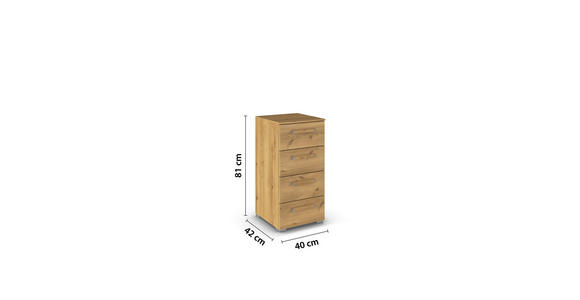 KOMMODE  in 40/81/42 cm  - Eichefarben/Silberfarben, Design, Holzwerkstoff/Kunststoff (40/81/42cm) - Novel