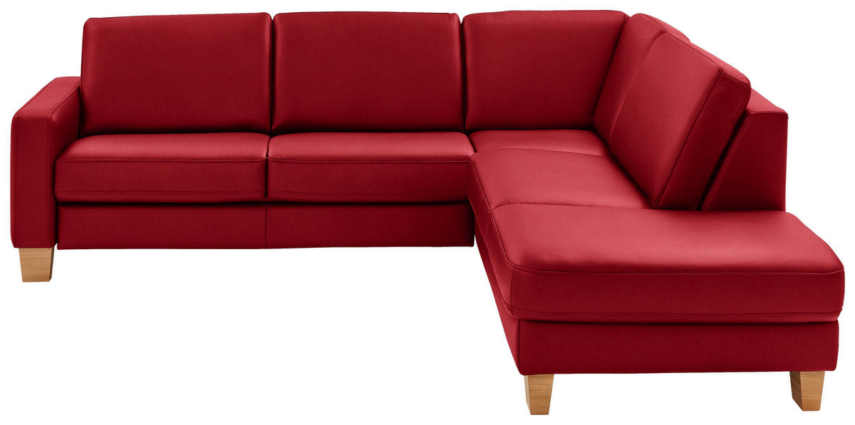 ECKSOFA in Echtleder Rot  - Eiche Bianco/Rot, Konventionell, Leder/Holz (257/235cm) - Valdera