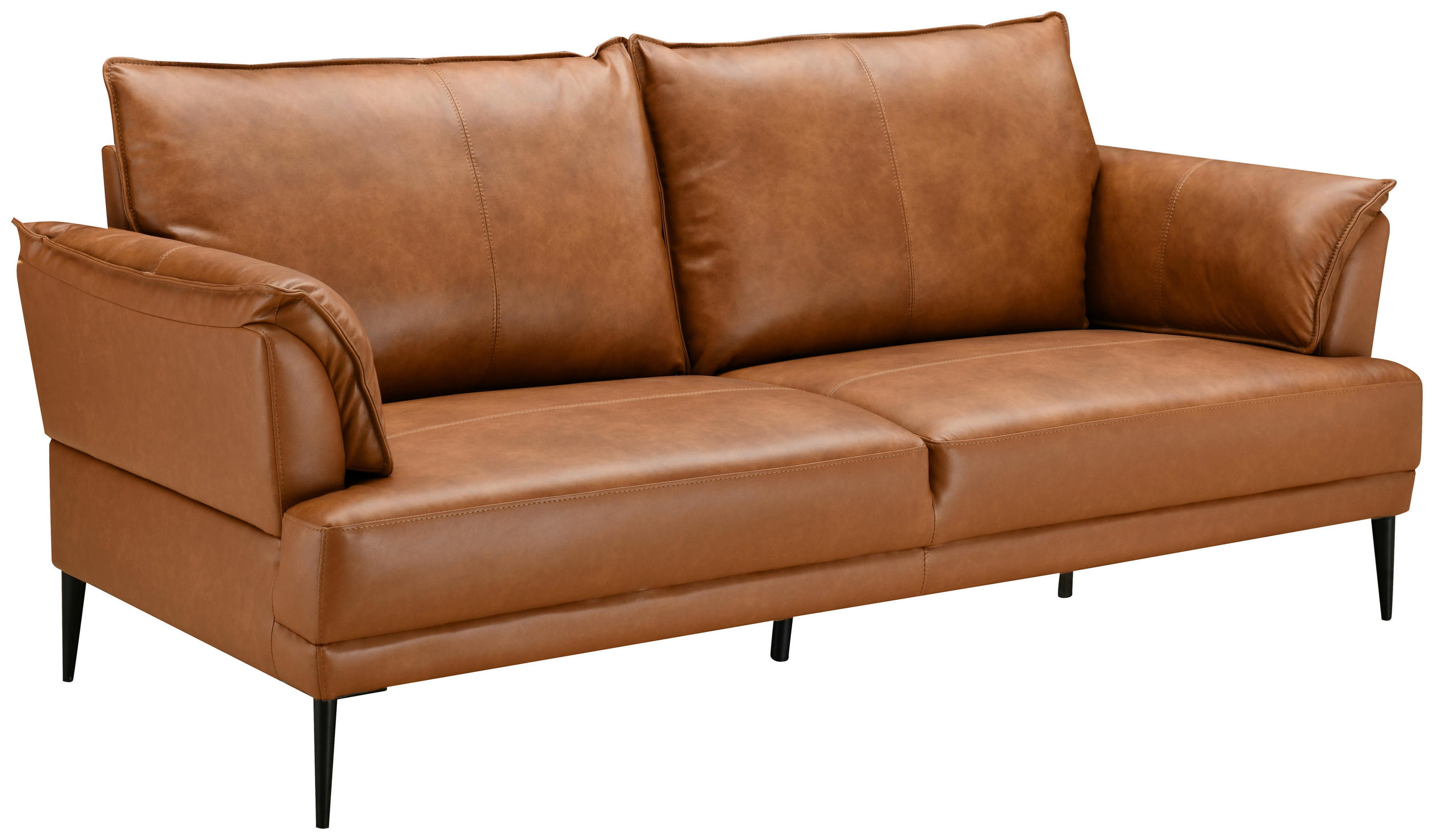 2-SITZER-SOFA Cognac Echtleder Lederlook  - Cognac/Schwarz, Design, Leder/Holz (195/87/90cm) - MID.YOU