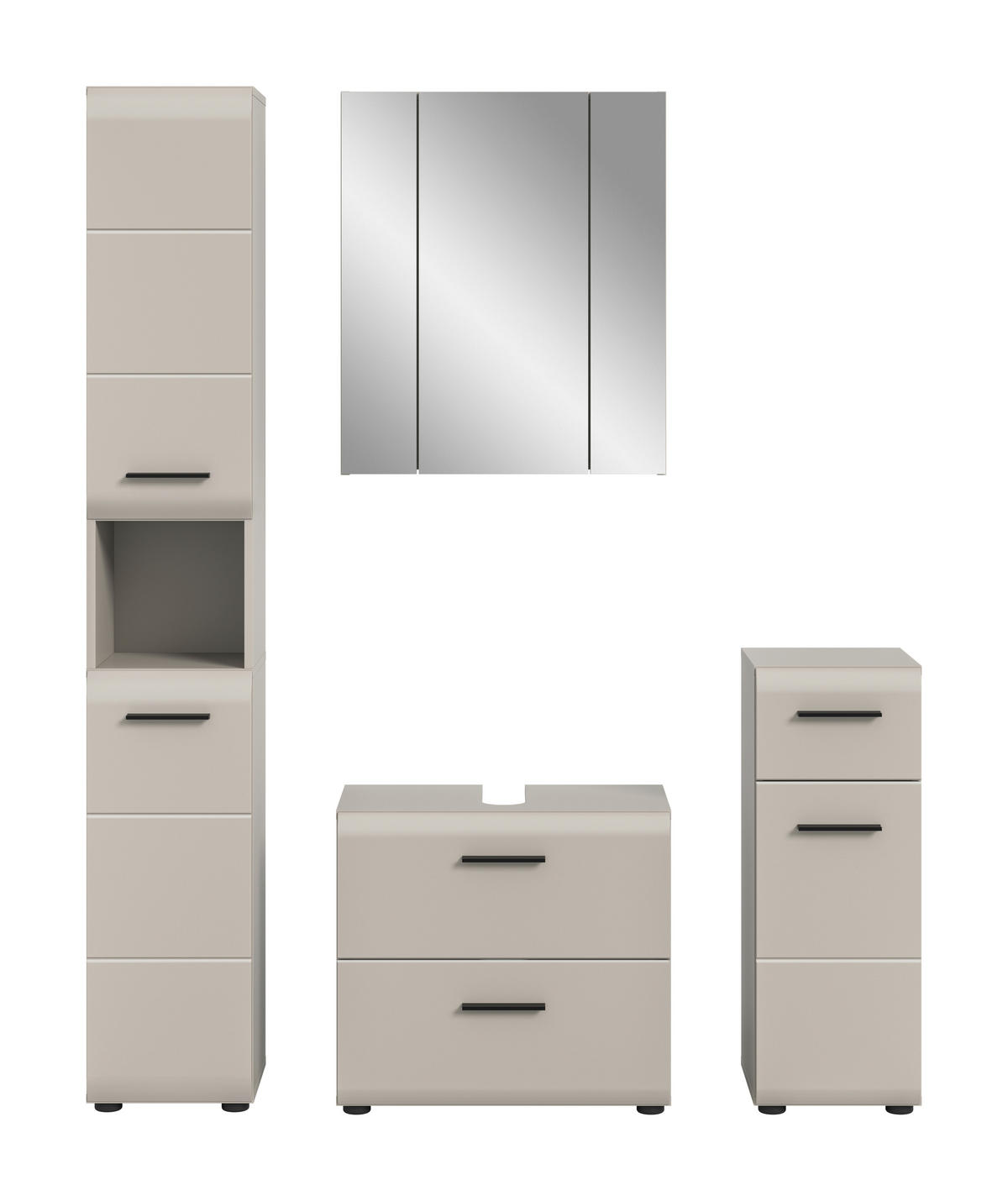 BADEZIMMER 4-teilig  in 120 cm  - Kaschmir/Schwarz, Trend, Glas/Holzwerkstoff (120cm) - MID.YOU