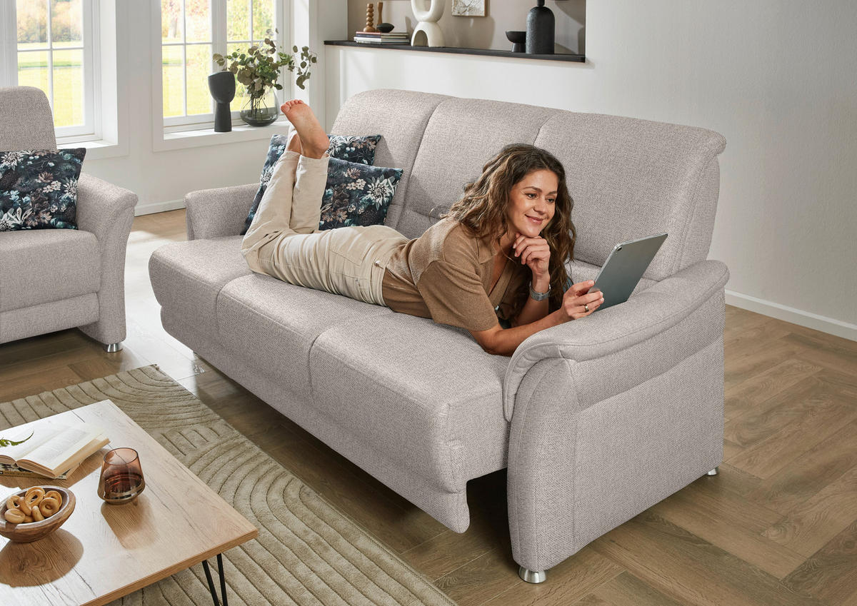 SITZGARNITUR Flachgewebe Beige  - Beige/Alufarben, Konventionell, Textil/Metall (198/172/96/93cm) - Beldomo Premium