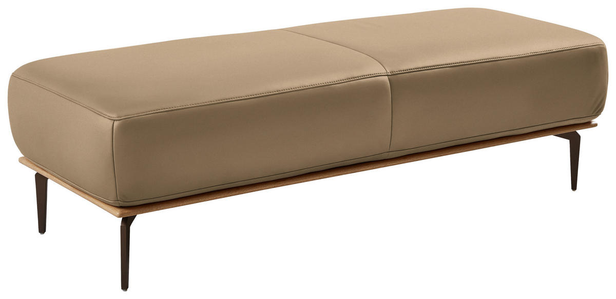 HOCKER in Holz, Leder Hellbraun  - Hellbraun/Bronzefarben, Design, Leder/Holz (151/44/61cm) - Valnatura