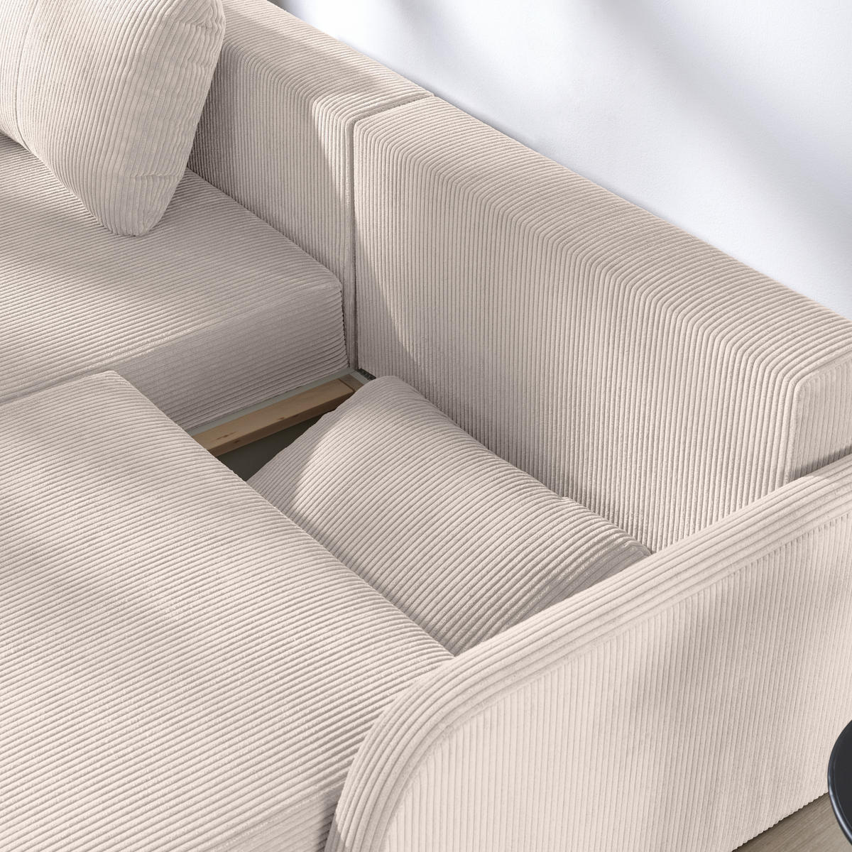 ECKSOFA in Cord Naturfarben  - Schwarz/Naturfarben, Konventionell, Kunststoff/Textil (217/146cm) - Carryhome