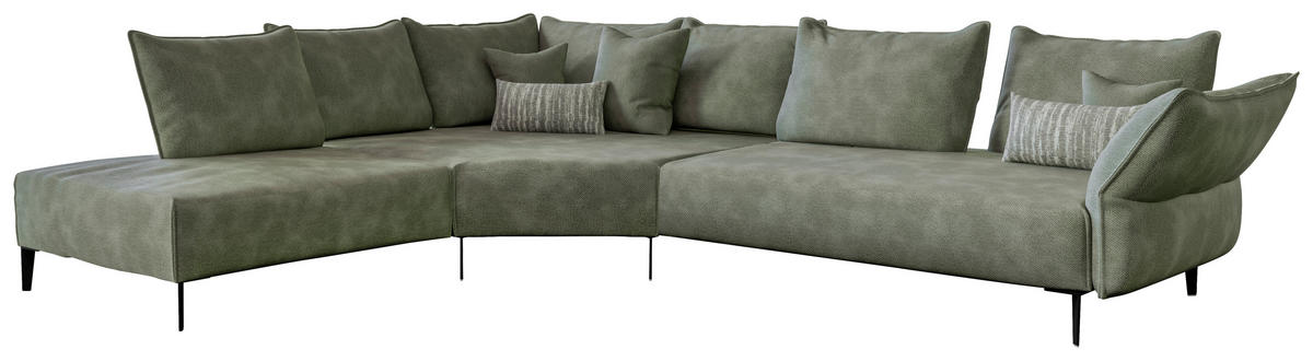 ECKSOFA Chenille, Flachgewebe Grün  - Schwarz/Grün, Modern, Textil/Metall (272/340cm) - W.Schillig