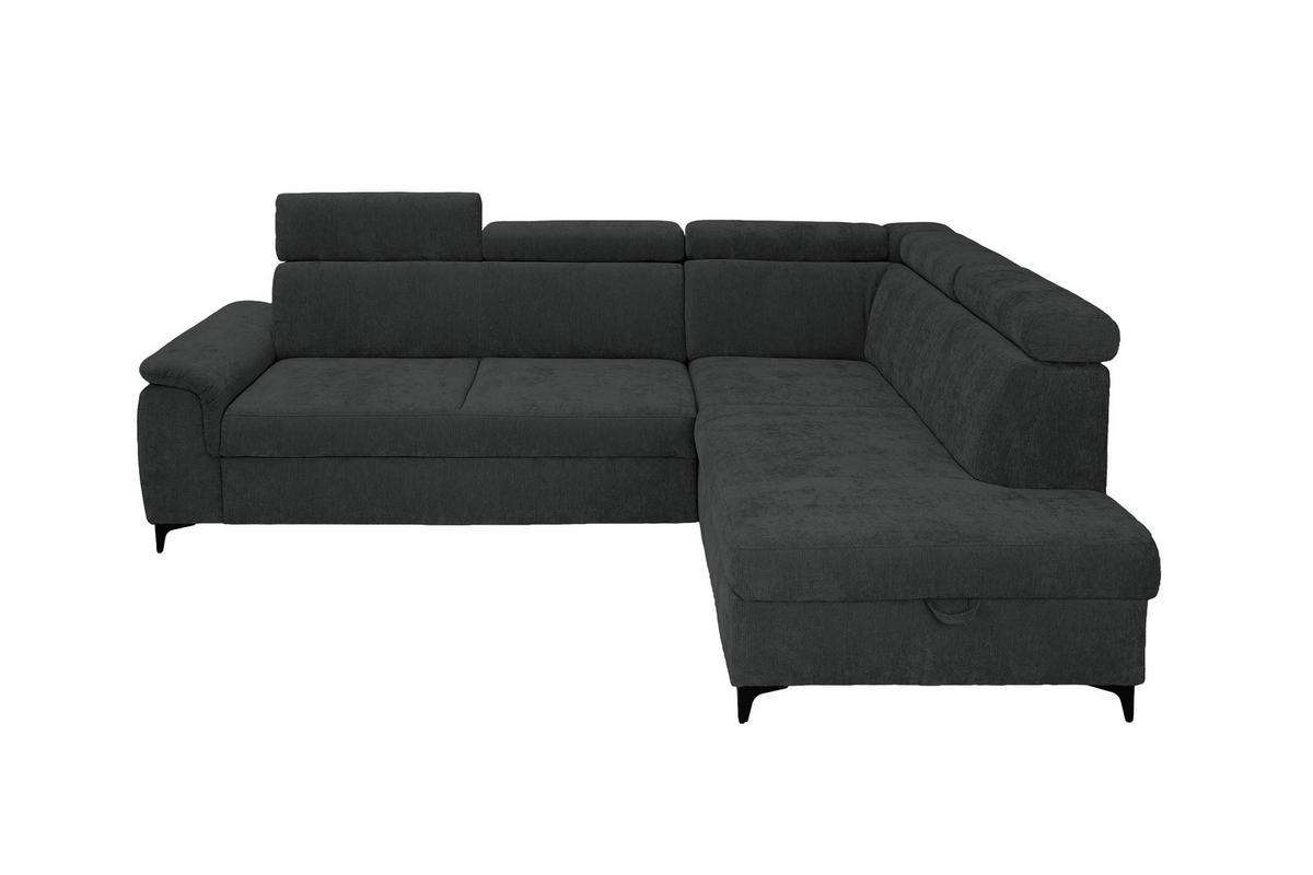ECKSOFA Schwarz Chenille Bettkasten, Schlaffunktion, Rücken echt, Kopfteilverstellung, Liegefläche im Originalstoff  - Schwarz, KONVENTIONELL, Textil/Metall (265/206cm) - Carryhome