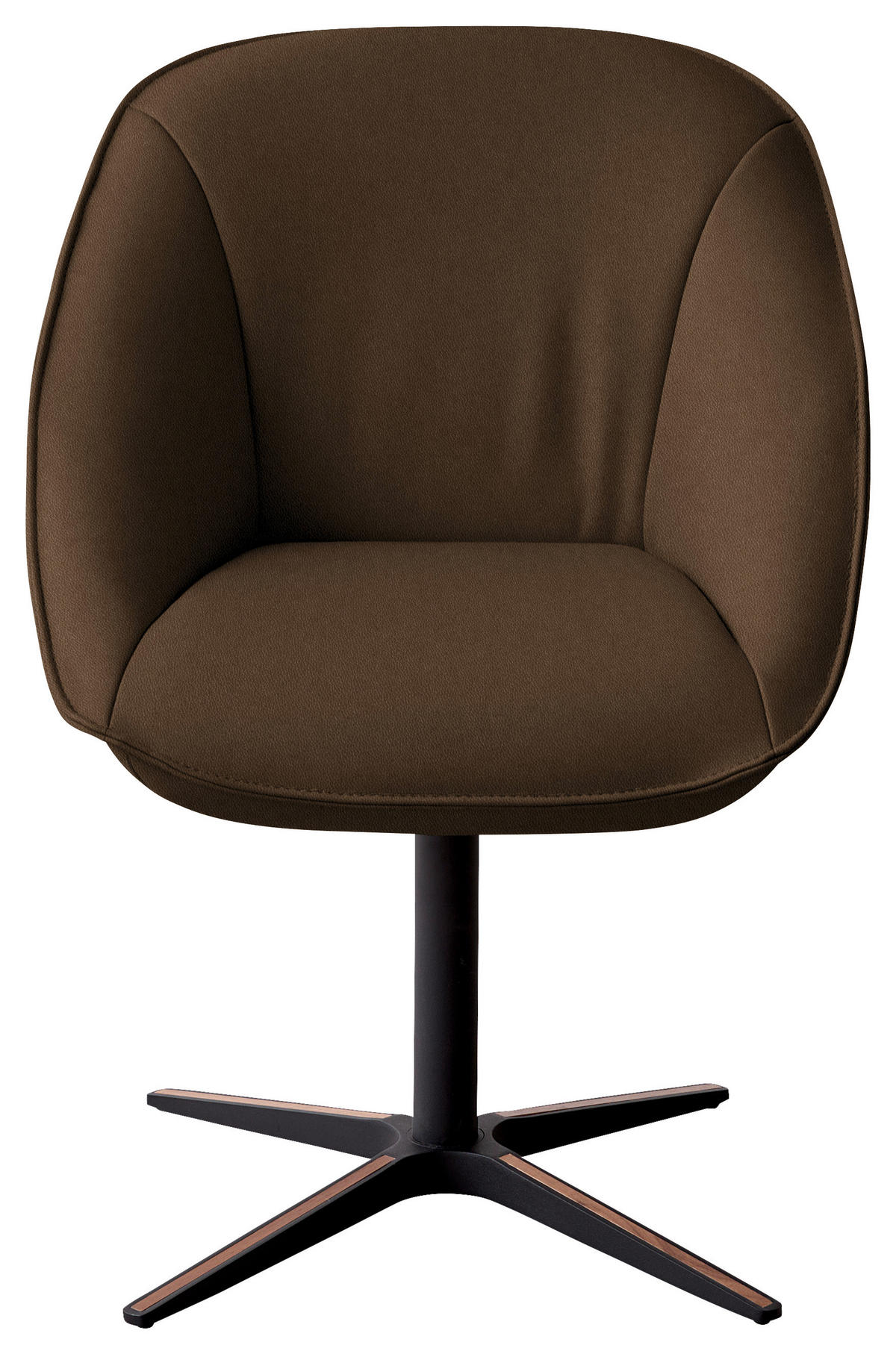 ARMLEHNSTUHL  Beinauswahl, Lederauswahl, Stoffauswahl, inklusive Armlehnen, automatische Rückholfunktion, gepolsterte Armlehnen, Sitzfläche 320° drehbar  Echtleder  - Schwarz/Olivgrün, Design, Leder/Holz (63/88/70cm) - Koinor