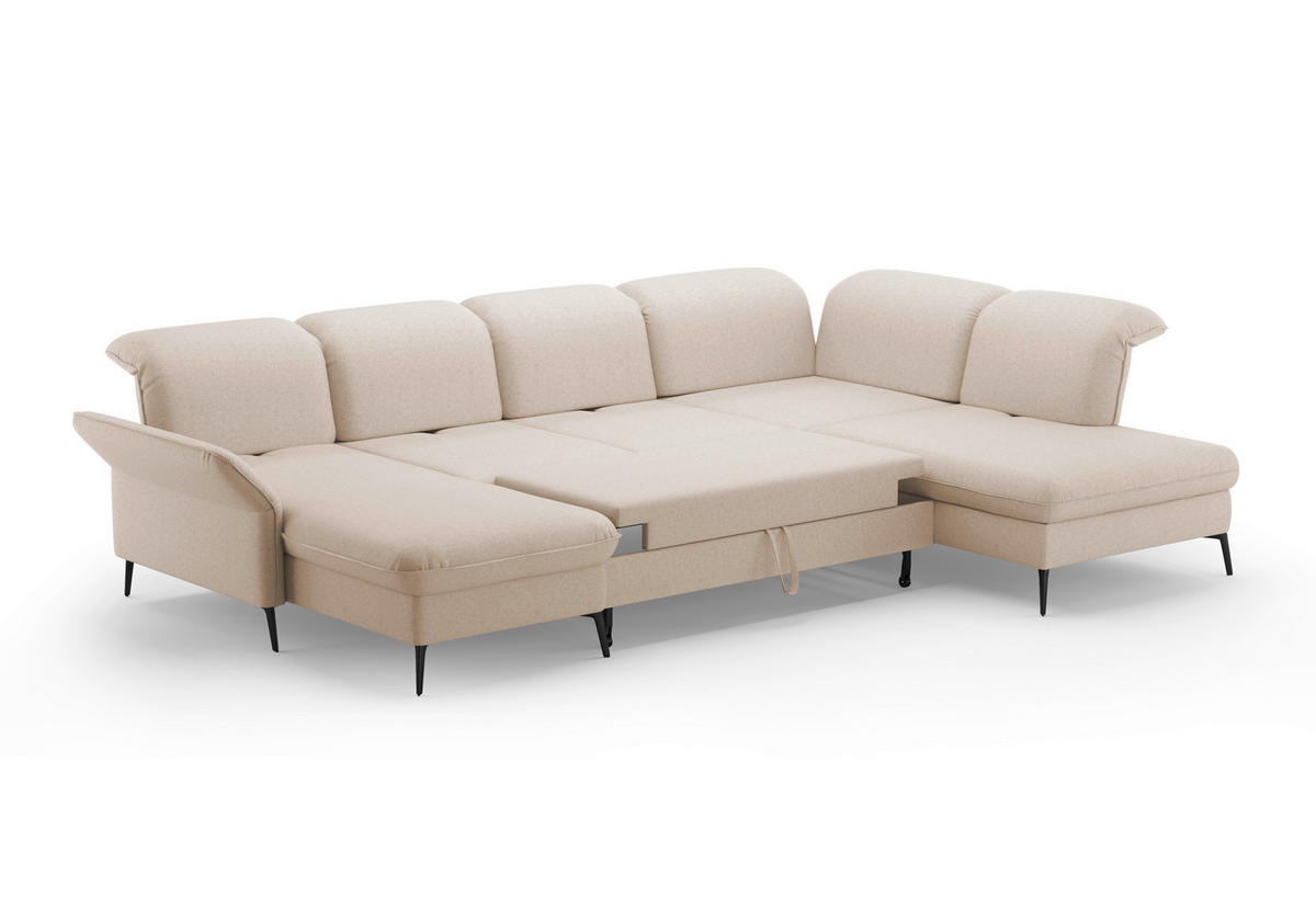 WOHNLANDSCHAFT Creme Flachgewebe  - Creme/Schwarz, KONVENTIONELL, Textil/Metall (198/359/231cm) - Sit & More