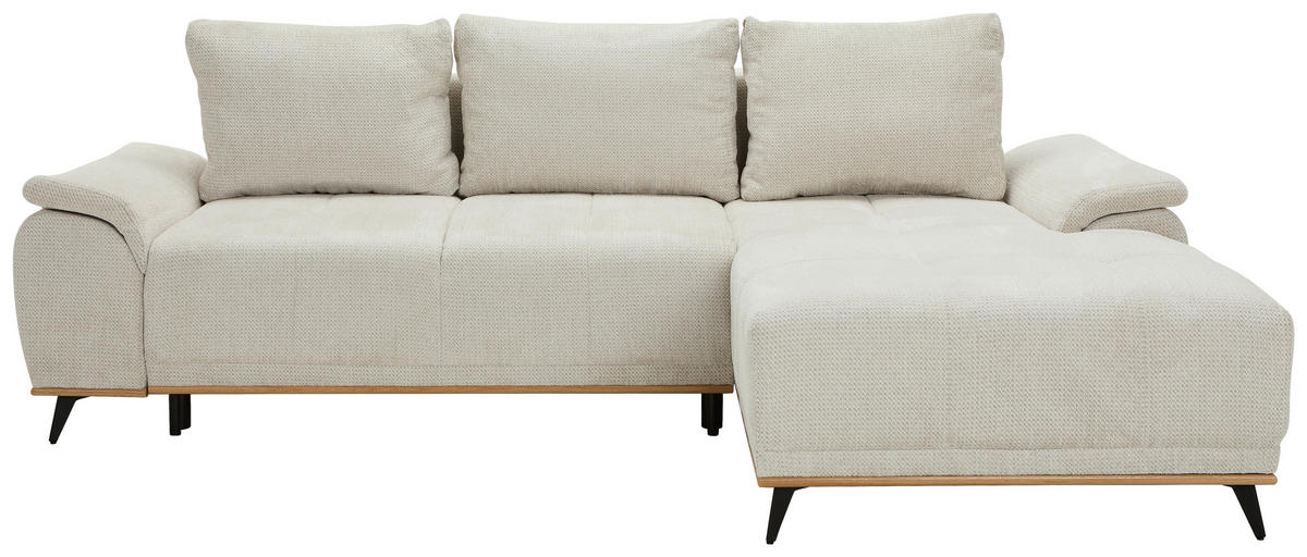 ECKSOFA in Chenille Creme  - Creme/Schwarz, MODERN, Textil/Metall (262/168cm) - home24