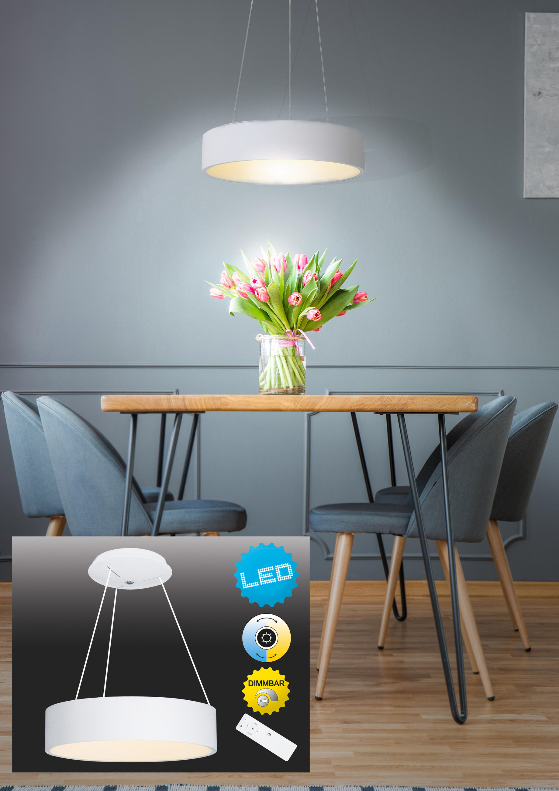 LED-HÄNGELEUCHTE CARLA 45/150 cm   - Weiß, Design, Kunststoff/Metall (45/150cm) - Näve