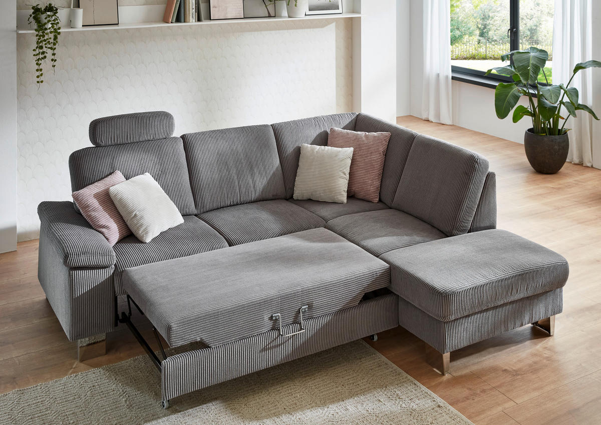 ECKSOFA in Cord Anthrazit  - Edelstahlfarben/Anthrazit, Konventionell, Textil/Metall (248/200cm) - Beldomo System
