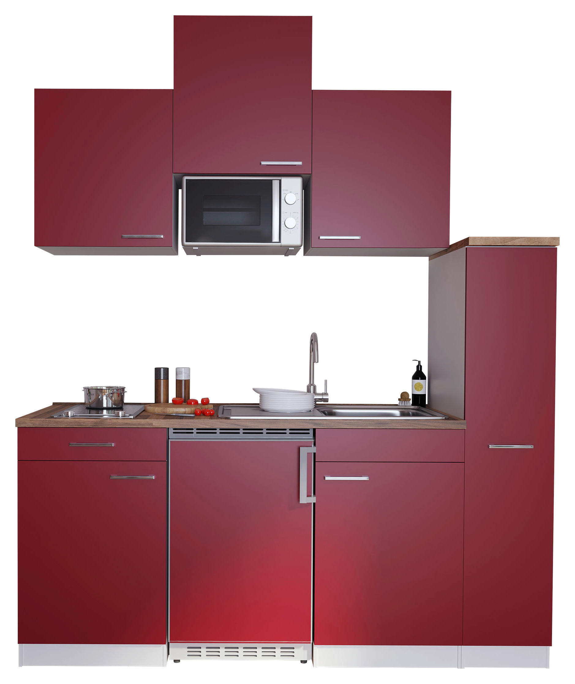 KÜCHENBLOCK 180/200/60 cm   in Rot  - Rot/Nussbaumfarben, Basics, Holzwerkstoff/Kunststoff (180/200/60cm) - Respekta