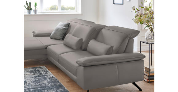 ECKSOFA in Echtleder Grau  - Schwarz/Grau, Design, Leder/Metall (193/328cm) - Dieter Knoll